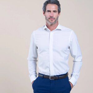 R2 Amsterdam Off White 100% Wool Long Sleeve Button Up Shirt